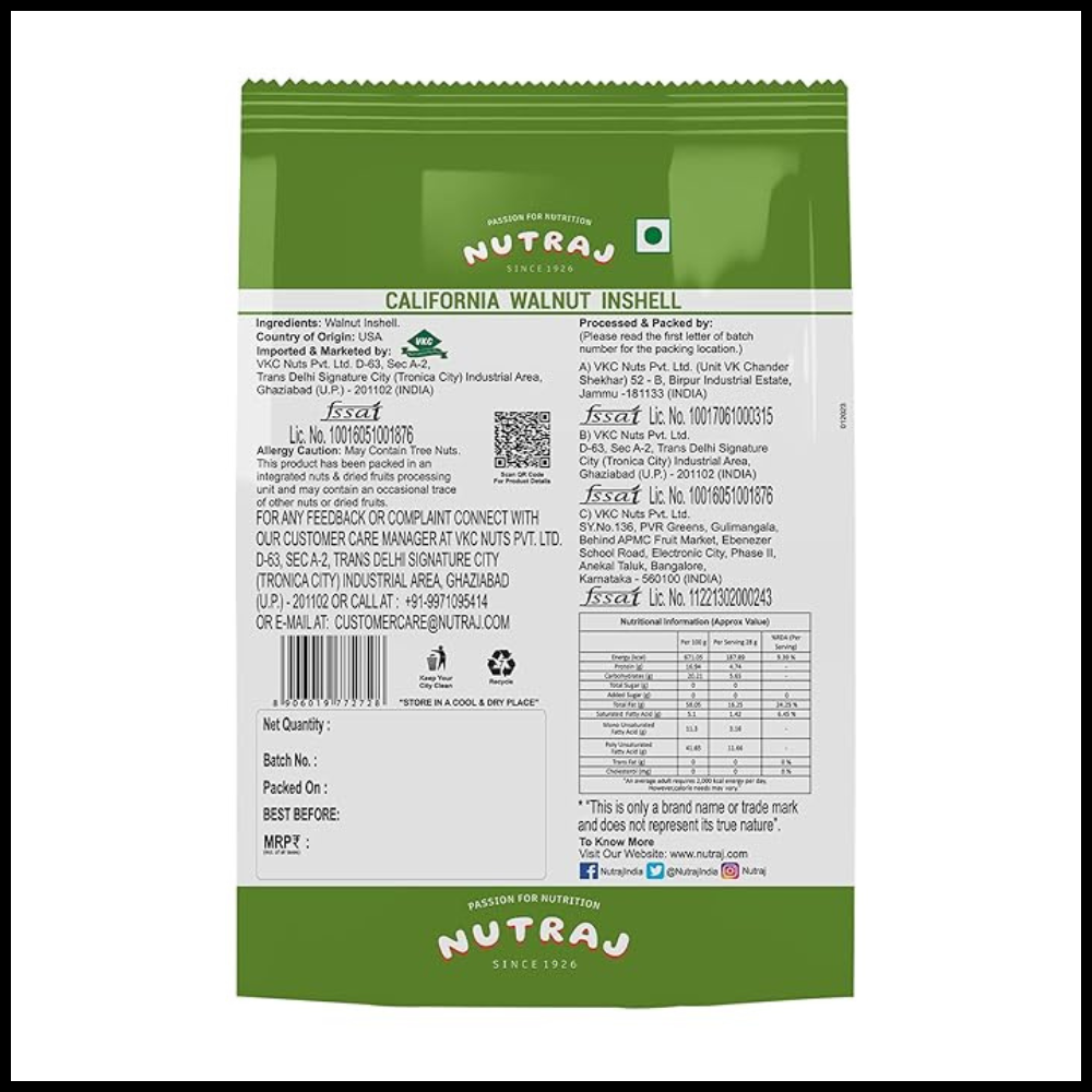 Nutraj California Walnut Inshell 2Kg (1kg x 2) Pouch