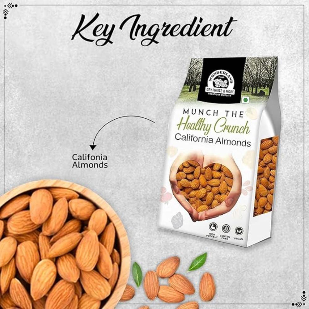 Wonderland Foods 1Kg Premium Raw California Almonds Pouch Pack